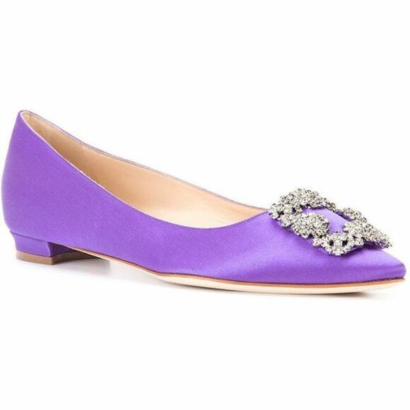 Manolo Blahnik Hangisi Violet Purple Satin Jewel Buckle Ballerina Ballet Flat 36 - Picture 1 of 12